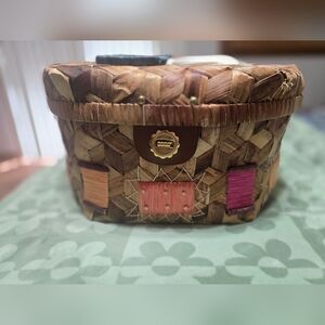 Handcrafted Woven Basket with Multicolor Accents